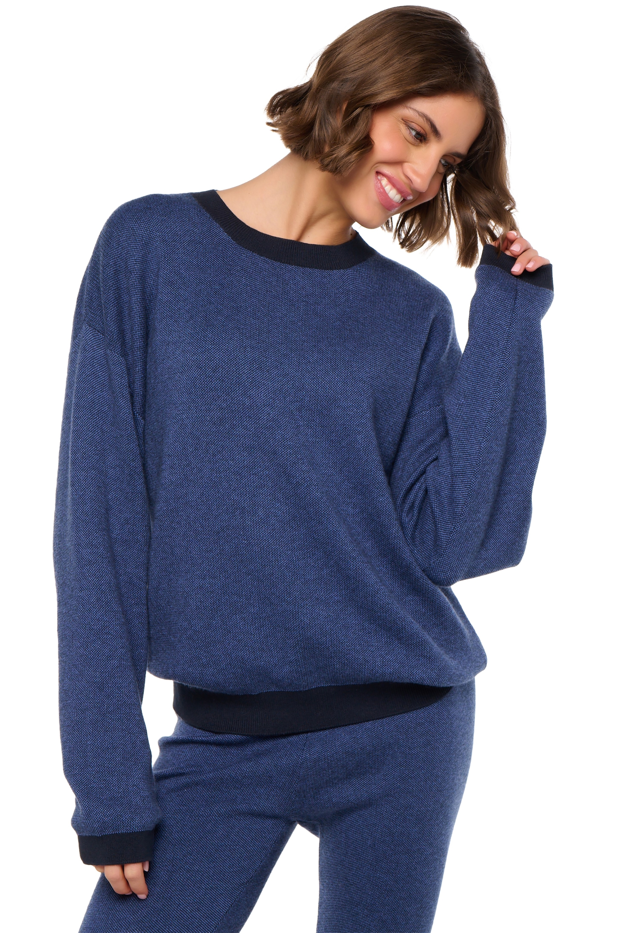 Cashmere & Cotton ladies round necks stormie blue navy s